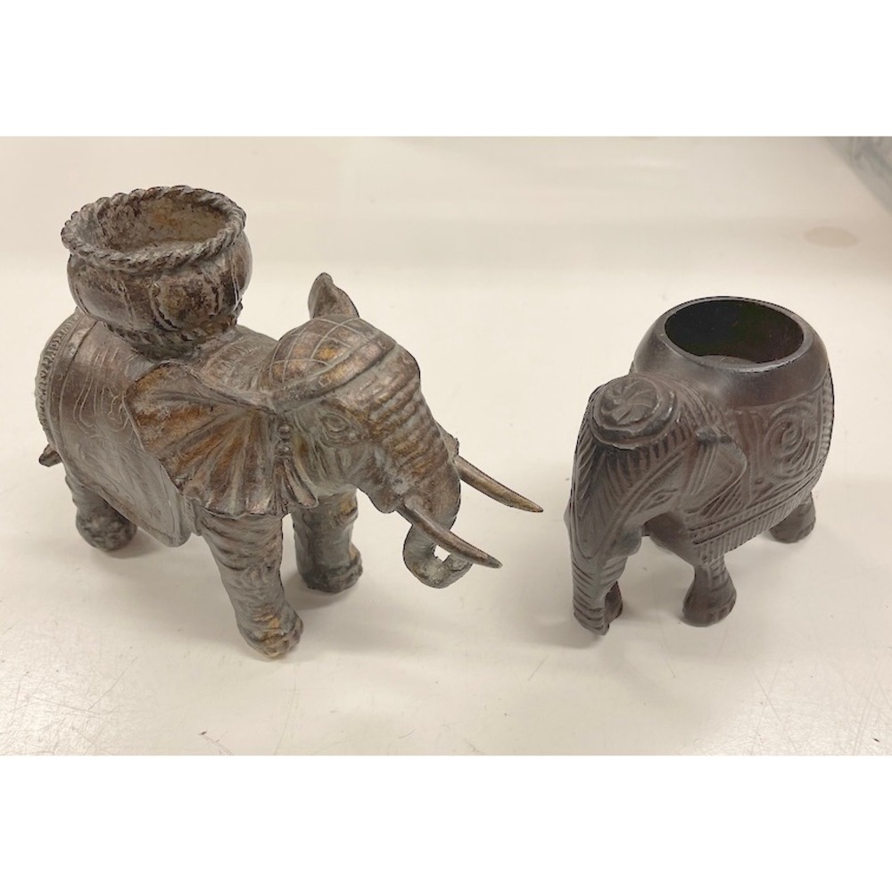 Vintage Elephant Votive Tealight Candle Holders‎ Cast Metal & Tribal Carved